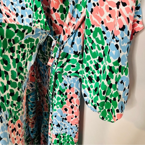 River Island Ruffled Abstract-Print Pastel High-Low V-Neck Wrap Dress. Size 12. - Picture 7 of 14